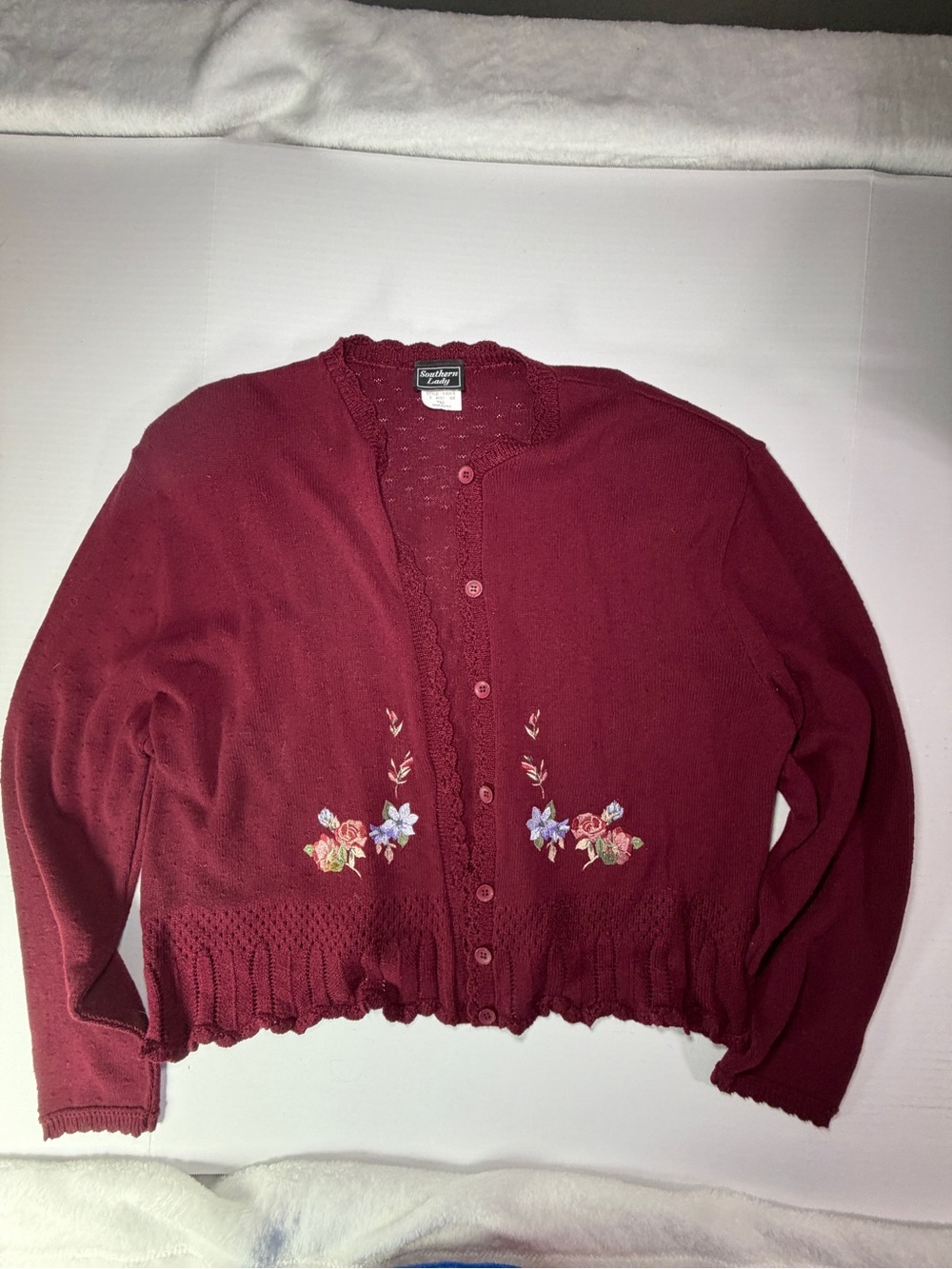 Vintage 90’s Southern Lady Burgundy Floral Embroidered Cardigan
